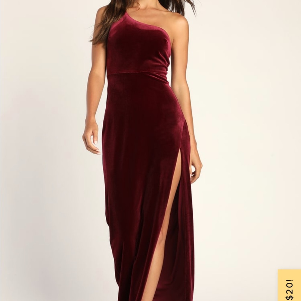 Glamorous Romance Burgundy Velvet One-Shoulder Maxi Dress
